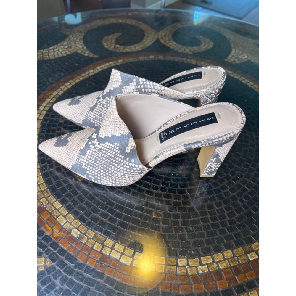 Steven Steve Madden Josette Mule Heels Womens 7.5 Snakeskin Pointed Toe Block He - Picture 2 of 7